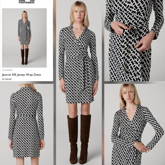 Diane Von Furstenberg Black & White Long Sleeve Animal Print Midi Wrap Dress - Picture 13 of 16